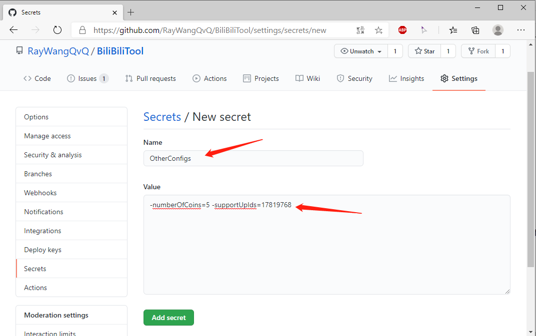 Github Secrets Other Configs